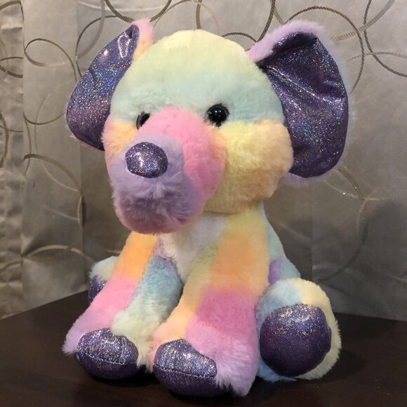 Fiesta Toys Rainbow Sherbet Elephant Plush 11" Glitter Pastel Stuffed Animal - Picture 3 of 9